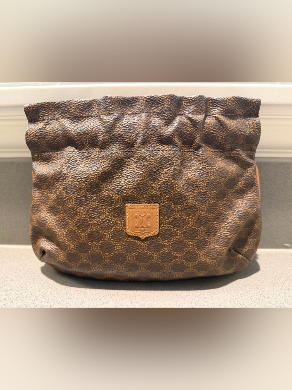 Celine Vintage Macadam Brown & Tan Logo Pouch